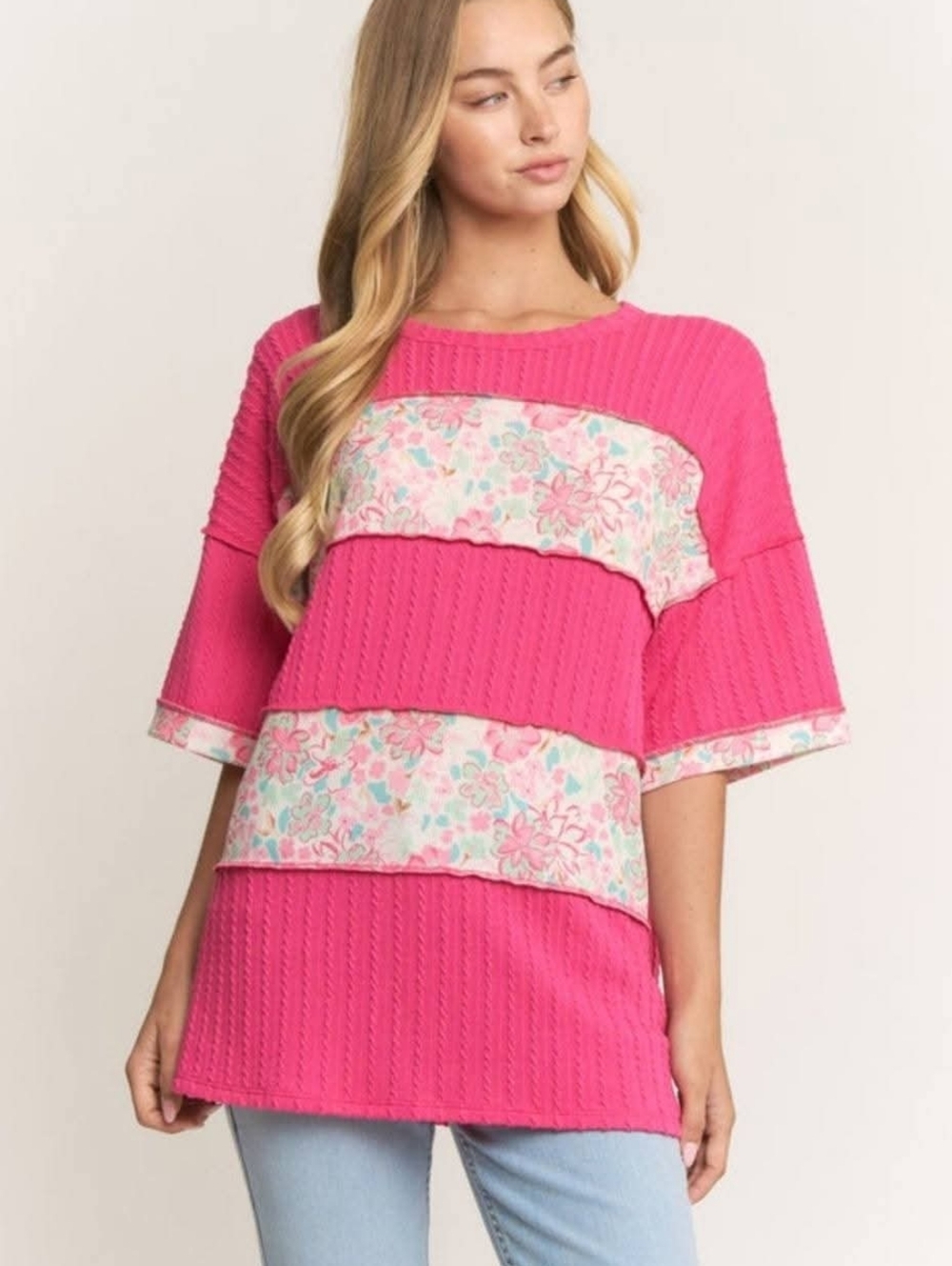 New Heimish Floral Colorblock Top
